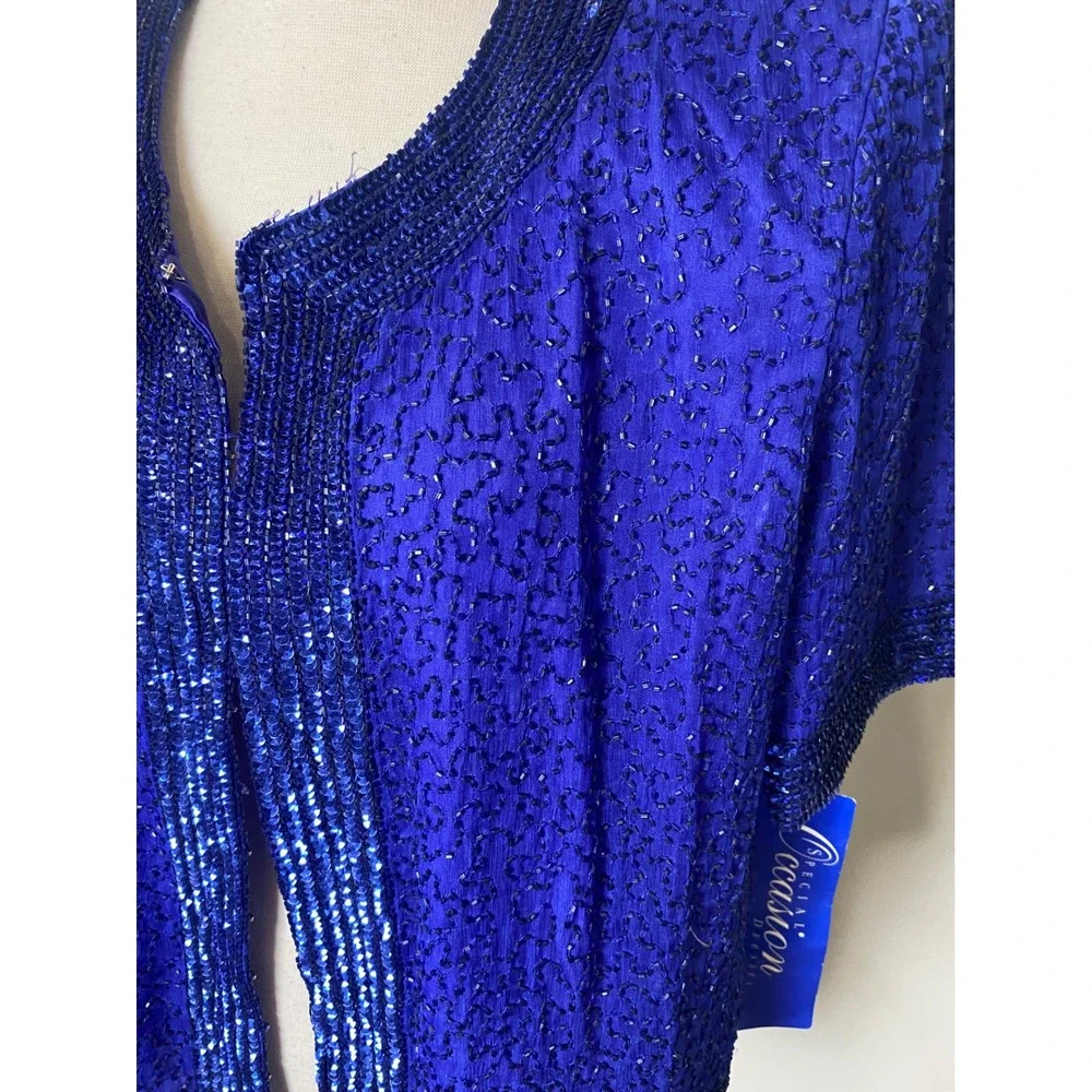 Vintage Special Occasion Royal Blue Beaded Sequin Evening Bolero Jacket NWT 90s